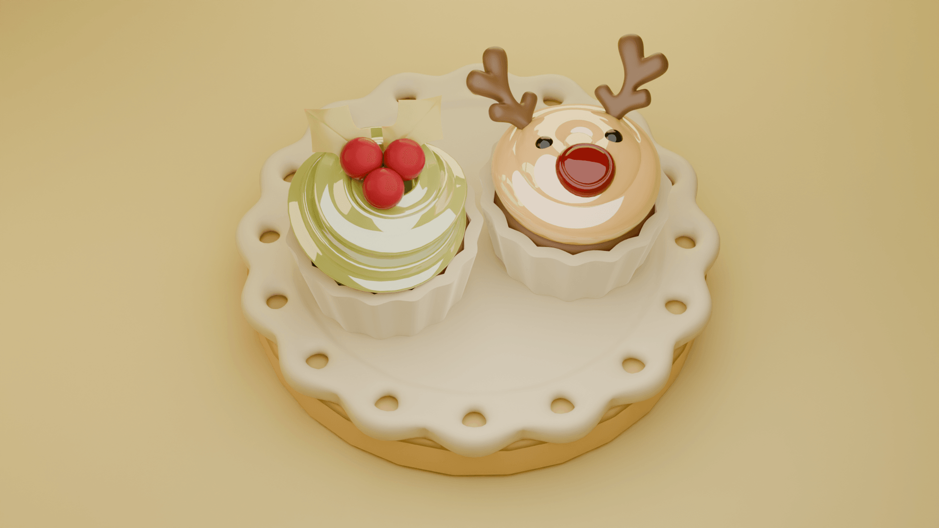 Christmas cupcakes rendered in Blender