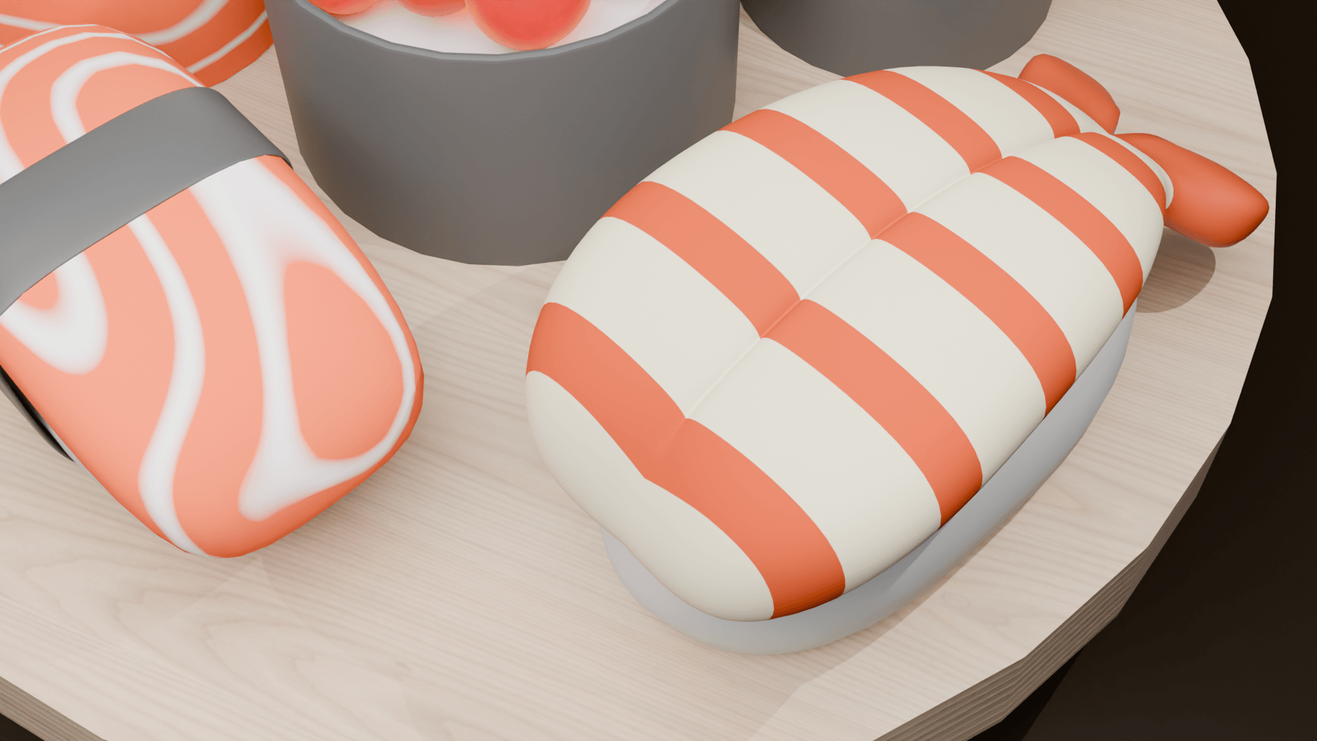 Sushi platter rendered in Blender