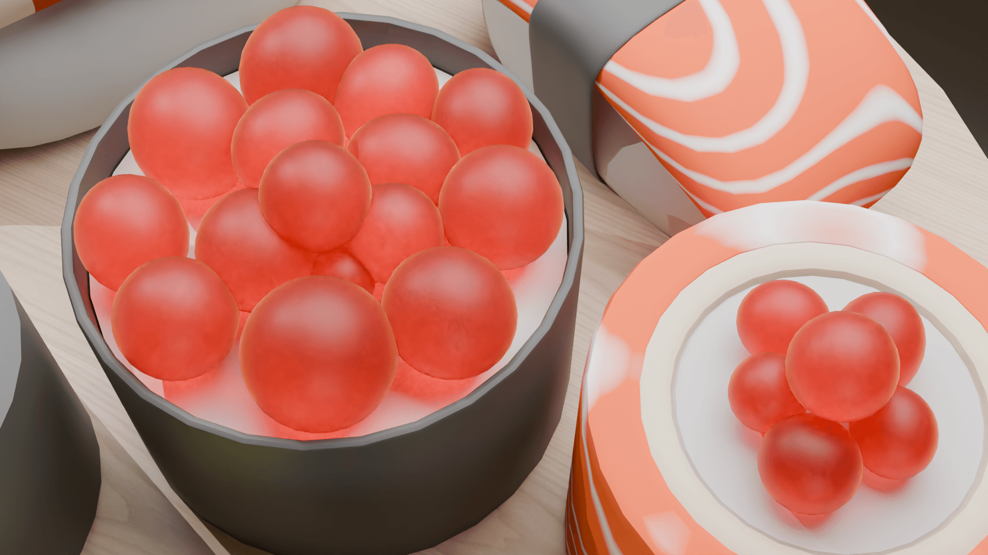 Sushi platter rendered in Blender